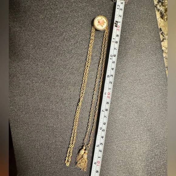 Vintage Floral Gold Tassel Pendant Lariat Necklace - Picture 7 of 7